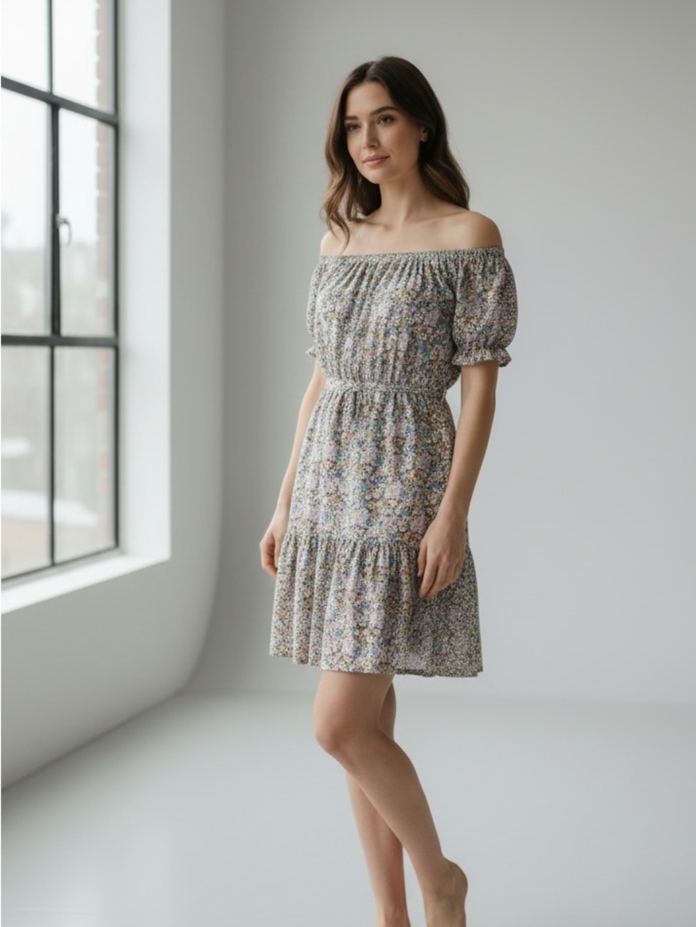 EUC Rachel Zoe Off-Shoulder Floral Tiered Summer Dress in Light Floral Size M